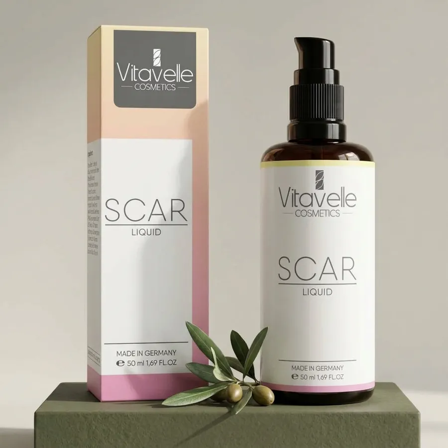 Scar Liquid Serum und Schachtel von Vitavelle Cosmetics