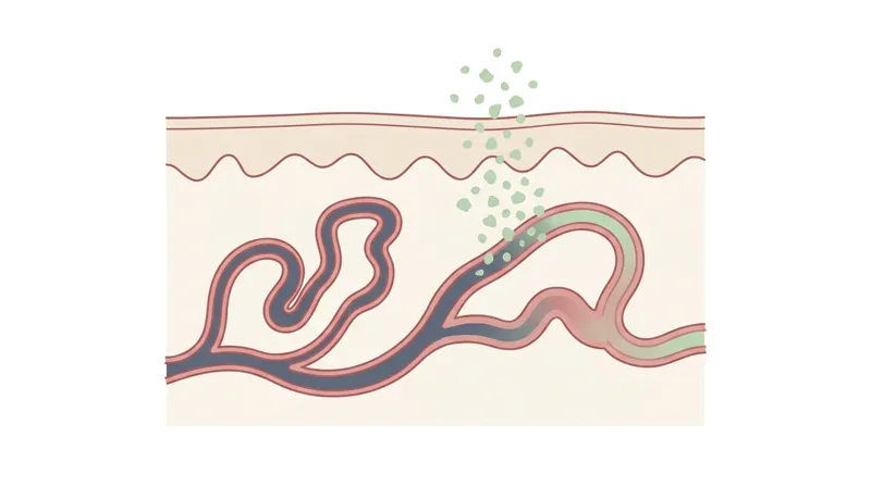 Illustration: gestautes Blut in feinen Äderchen wird abtransportiert