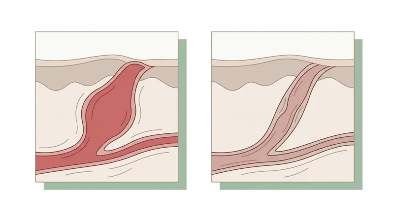 Illustration: geweitetes Äderchen links, schmaleres Äderchen rechts